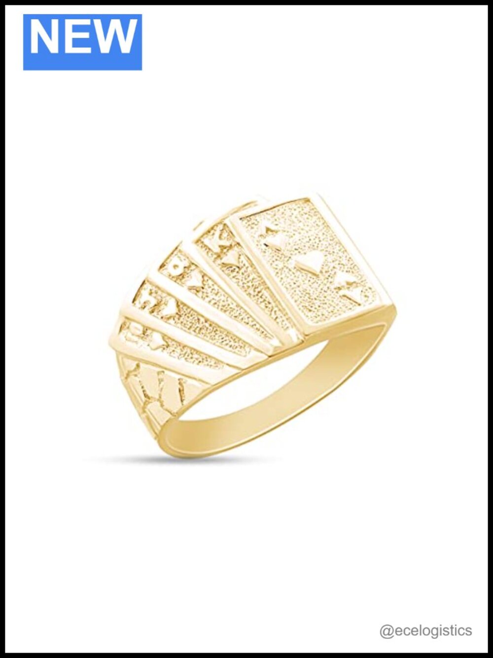 Mens Royal Flush Poker Nugget Band Ring 14k Gold Plated Sterling Silver